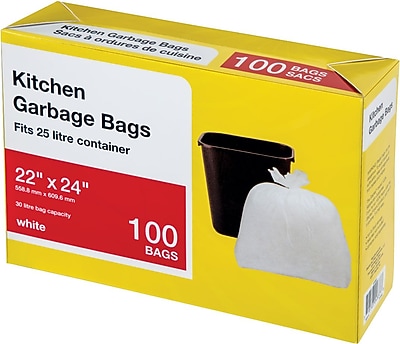 Large Kitchen Garbage Bags, White, 100/Pack