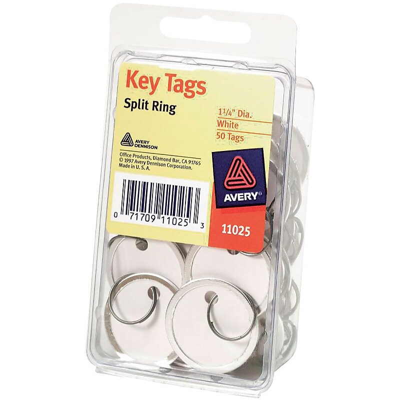 Avery Round Rim Key Tags, 1-1/4", White, 50/Pack (11025/44675) image 1