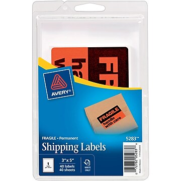 Avery "Fragile Handle with Care" Shipping Labels, Black/Neon Red, 3"H x 5"W, 40/Pk