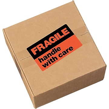 Avery "Fragile Handle with Care" Shipping Labels, Black/Neon Red, 3"H x 5"W, 40/Pk