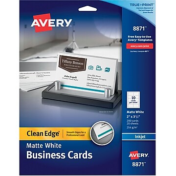 Avery® Clean Edge® Printable Inkjet Business Cards, 2" x 3.5", Matte White, 200/Pack (8871)