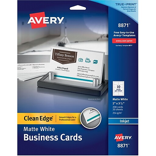 Avery® Clean Edge® Printable Inkjet Business Cards, 2 x 3.5, Matte White,  200/Pack (8871)