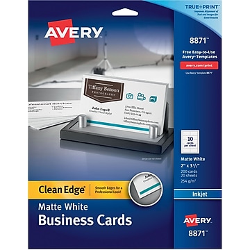 Avery® Clean Edge® Printable Inkjet Business Cards, 2" x 3.5", Matte White, 200/Pack (8871)