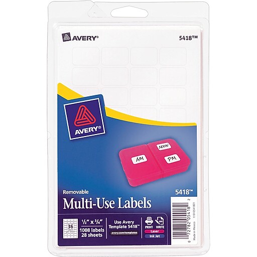 Avery 0.5" x 0.75" Inkjet/Laser Removable Print or Write Labels, White, 28/Pack (05418) at Staples