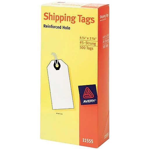 Avery® PreStrung Shipping Tags, 4 3/4" x 2 3/8", 500 Pack Staples