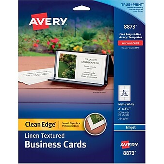 Avery® Clean Edge® Printable Linen-Textured Business Card, 2" x 3.5", White, 200/Pack (08873)
