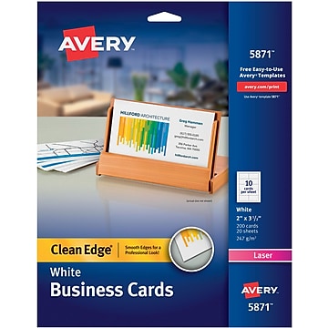 Avery® Clean Edge® Printable Laser Business Cards, 2" x 3.5", White, 200/Pack (5871)