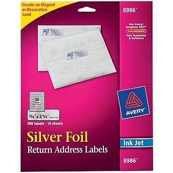 Avery Inkjet Foil Mailing Labels, Silver, 3/4" x 2-1/4", 30 Labels/Sheet, 10 Sheets/Pack, 300 Labels/Pack (8986)