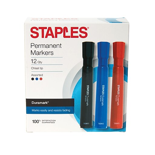STAPLES® DURAMARK® PERMANENT TANK MARKERS CHISEL ASSORTED 12PK (10404