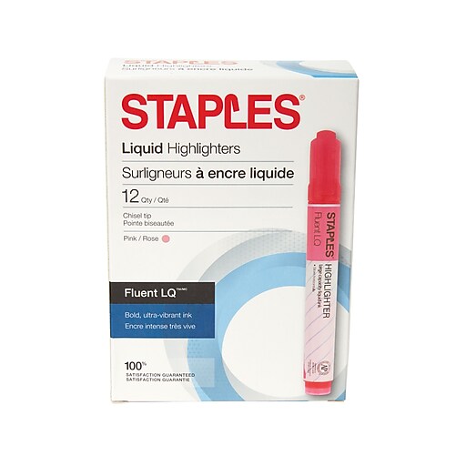 Staples® Fluent LQ™ Highlighters, Pink, 12pk Staples