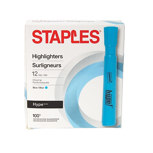 STAPLES® HYPE® HIGHLIGHTERS TANK MARKERS, CHISEL, BLUE 12PK (28557