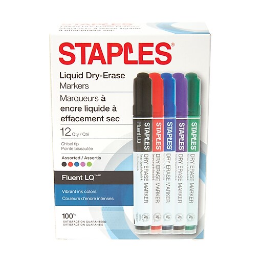Staples® Fluent LQ™ Dry Erase Markers, Liquid ink, Assorted, 12/Pack (28575) at Staples