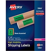 Avery(R) High Visibility Shipping Labels 05964, Neon Assorted, 2" x 4", Pack of 1000