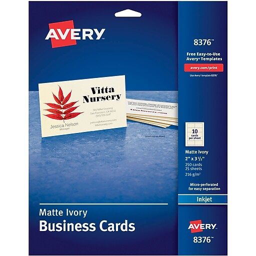 Avery® Inkjet Business Cards, Ivory, 2" x 3 1/2", 250/Cards Staples