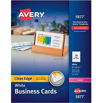 Avery® Clean Edge® Printable Color/Laser Business Cards, 2"x 3.5", White, 400/Box (05877)