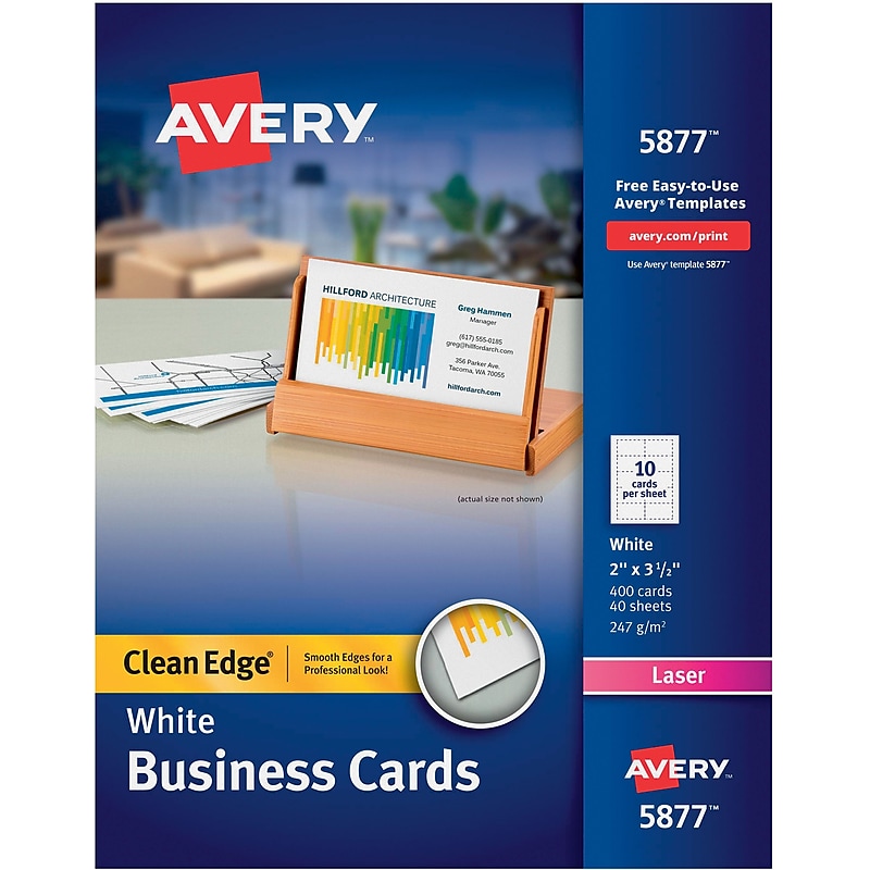 Avery Clean Edge Business Cards, 2" x 3 1/2", Matte White, 400 Per Pack (5877) image 1