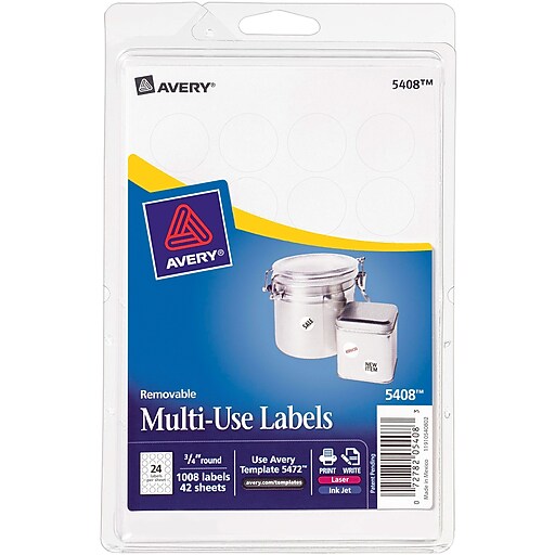 Avery® 5408 PrintorWrite Multiuse ID Labels, 3/4" Diameter, 1,008