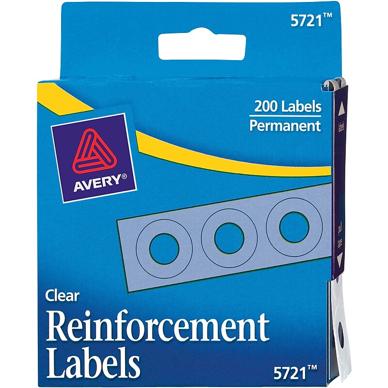 Avery Self-Adhesive Plastic Reinforcement Labels, 1/4" Diameter, Glossy Clear, 200/Pack (13966/5721) image 1