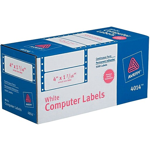 Avery® 4014 White PinFed Computer Labels, 4" x 17/16", 5,000/Box Staples