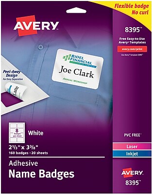 Avery Self-Adhesive Name Tag Labels, White, 2 1/3" x 3 3/8", 160/Pack ...