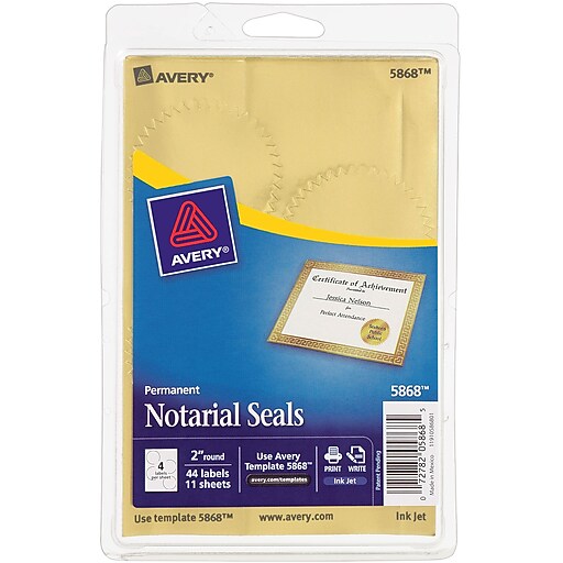 Avery® 5868 PrintorWrite Notarial Labels, Gold, 44/Pack Staples