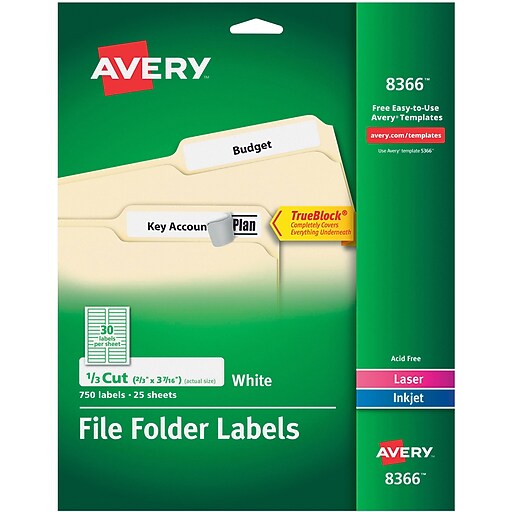 Avery Permanent File Folder Labels with TrueBlock, White, 750/Pack