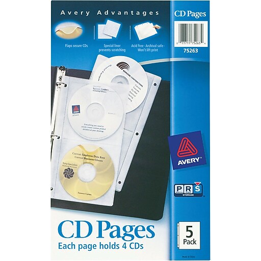 Avery TwoSided CD/DVD Organizer Sheets for 3Ring Binder, Clear, 5/Pack (75263) Staples