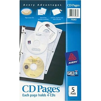 Avery Two-Sided CD/DVD Organizer Sheets for 3-Ring Binder, Clear, 5/Pack (75263)