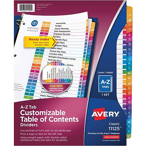 Avery Ready Index Multicolor Table of Contents Alphabetical Tab