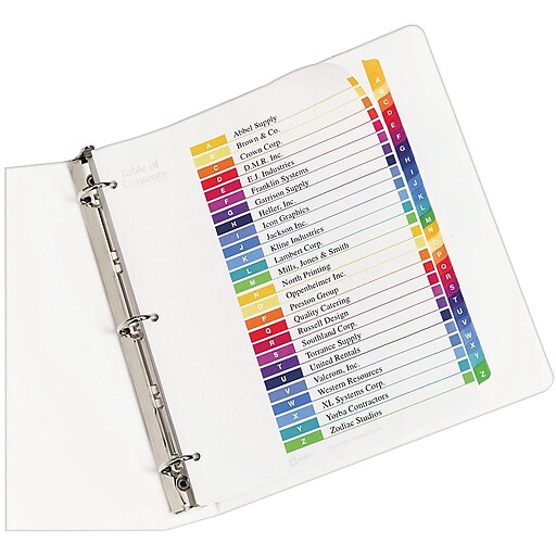 Avery Ready Index Multicolor Table of Contents Alphabetical Tab