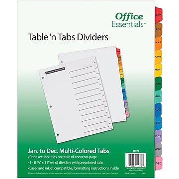 Avery Office Essentials Table 'n Tabs Monthly Tab Paper Dividers, 12 Tabs, Multicolor (11679)