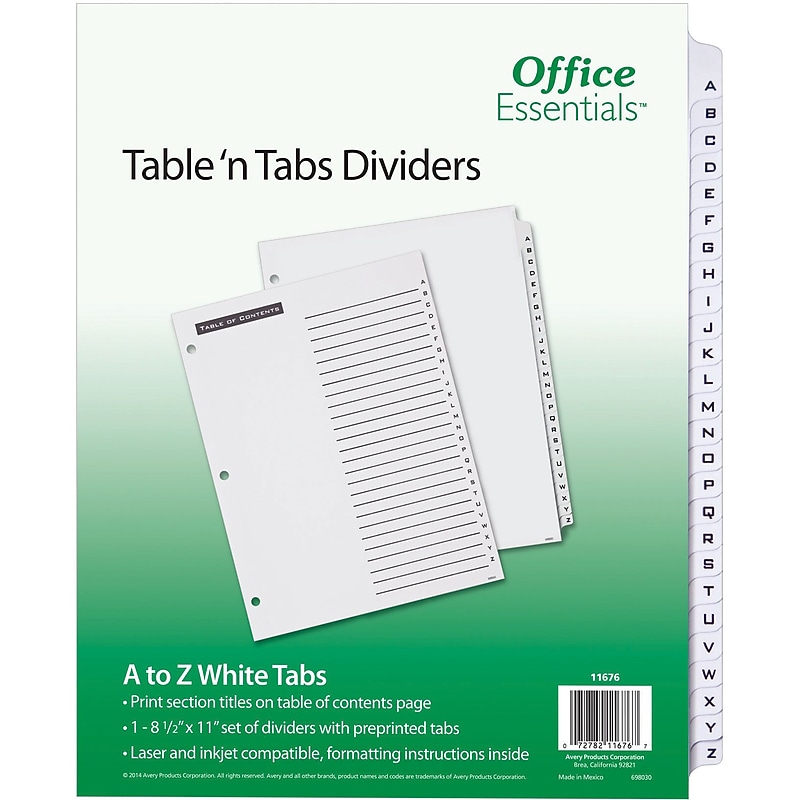 Office Essentials® Table 'N Tabs Dividers, A-Z Tab, White, 8 1/2" x 11", 1/St image 1