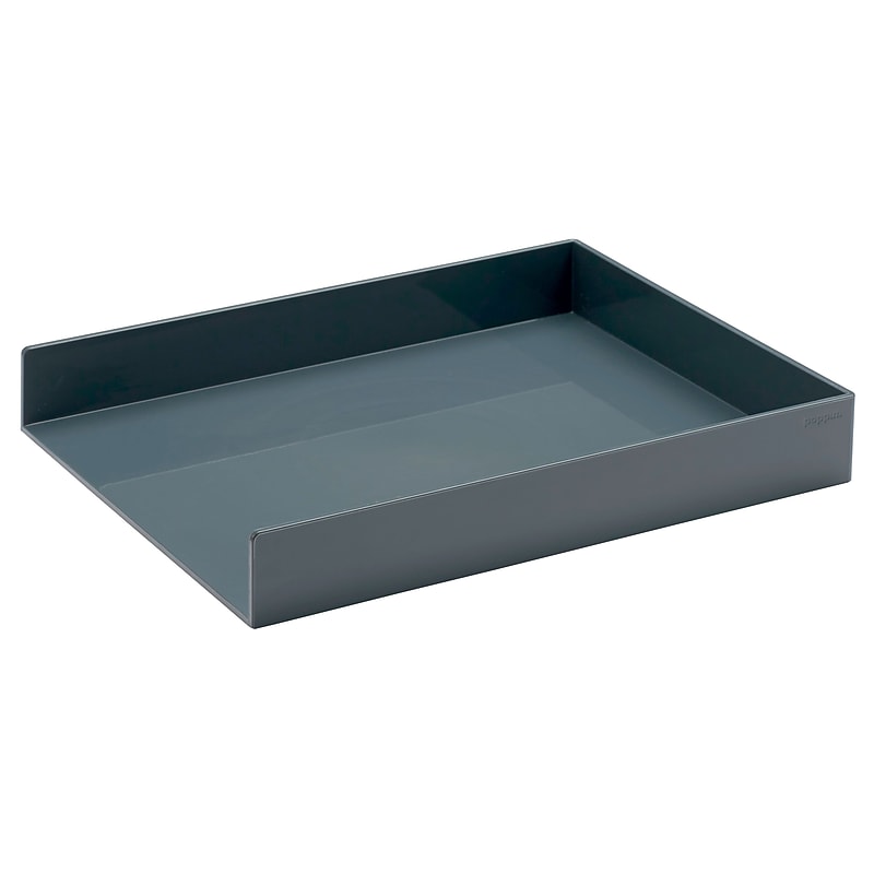 Poppin Plastic Front Loading Stackable Letter Tray, Letter Size, Dark Gray, 2/Pack (104208) image 1