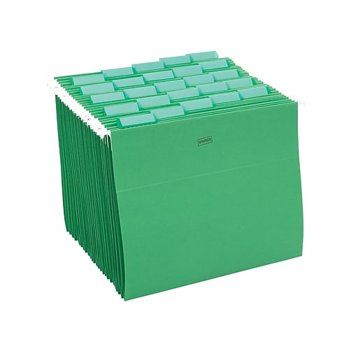 Staples colored hanging file folders 5 tab letter green 25 box