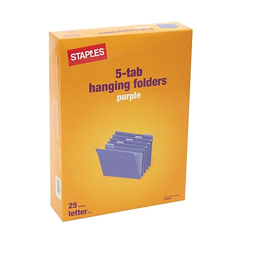 Staples® Colored Hanging File Folders, Letter, 5 Tab, Purple, 25/Box Staples