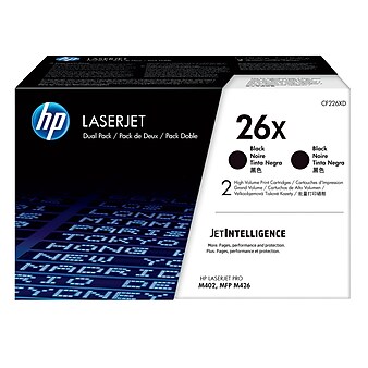 HP 26X Black High Yield Toner Cartridge, 2/Pack (CF226XD), print up to 9000 pages