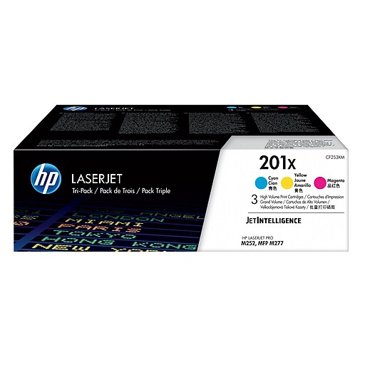HP 201X Cyan/Magenta/Yellow High Yield Toner Cartridge, 3/Pack (CF253XM) Staples