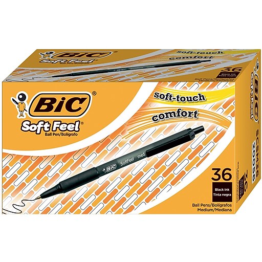 BIC Soft Feel Retractable Ballpoint Pen, Medium Point, Black Ink, 36