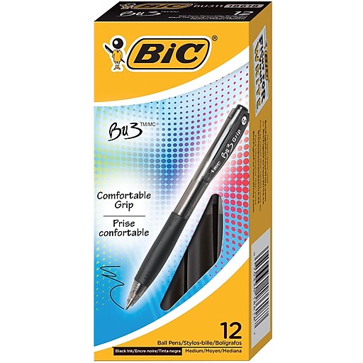 BIC BU3 Retractable Ballpoint Pens, Medium Point (1.0mm), Black, Dozen