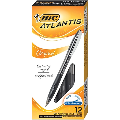 Bic Atlantis Retractable Ballpoint Pens Medium Point Black Ink Dozen 14347vcg11bk