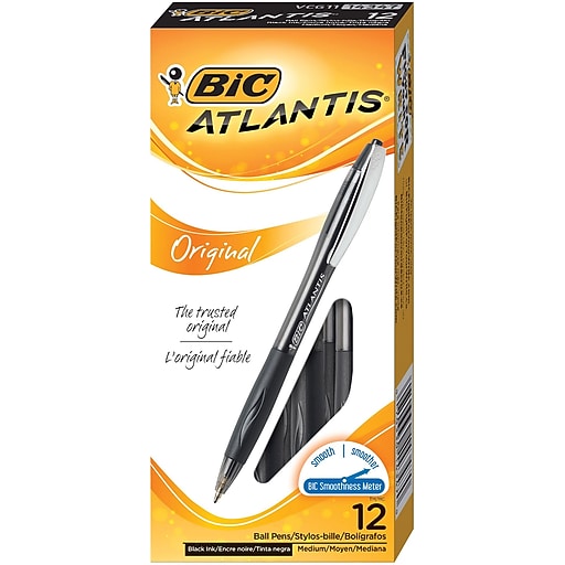 Bic Atlantis Retractable Ballpoint Pens Medium Point Black Ink Dozen 14347vcg11bk