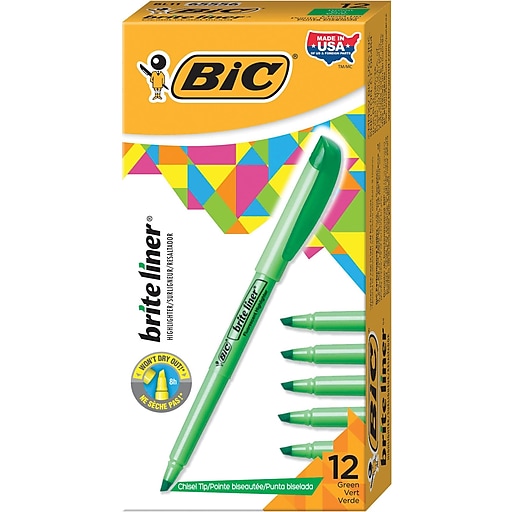 12-Count BL11-GREEN Chisel Tip Green BIC Brite Liner Highlighter 