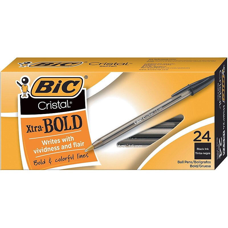 BIC Cristal Ballpoint Stick Pens, Bold Point, Black Ink, 24/Box (MSBP241-BLK) image 1