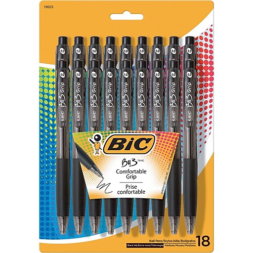 BIC BU3 Retractable Ballpoint Pens, Medium Point, 1.0mm, Black Ink, 18