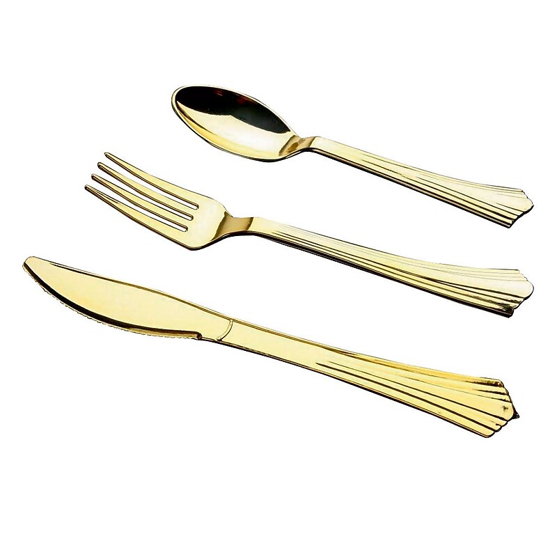 Table Mate Plastic Assorted Cutlery, Medium-Weight, Gourmet Gold, 50/Pack (8305A-GO) image 1