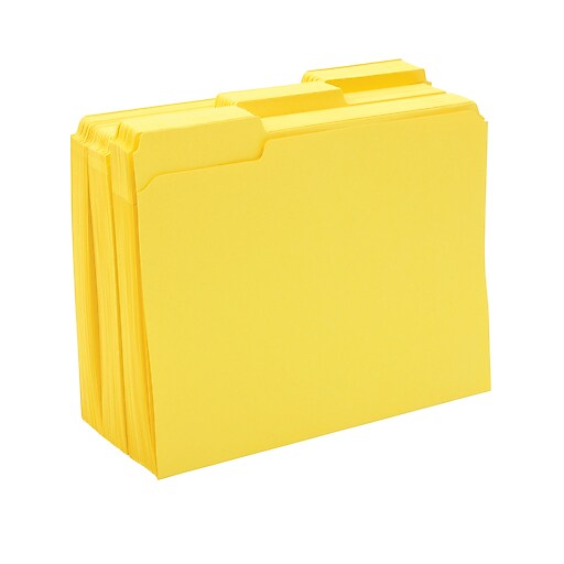 Staples® Colored File Folders w/ Reinforced Tabs, Letter, 3 Tab, Yellow, 100/Box Staples