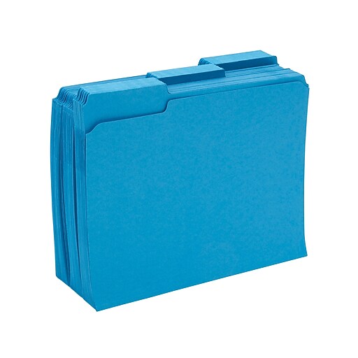 Staples® Colored File Folders w/ Reinforced Tabs, Letter, 3 Tab, Blue