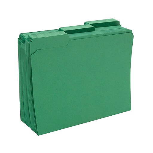 Staples® Colored File Folders w/ Reinforced Tabs, Letter, 3 Tab, Green, 100/Box Staples