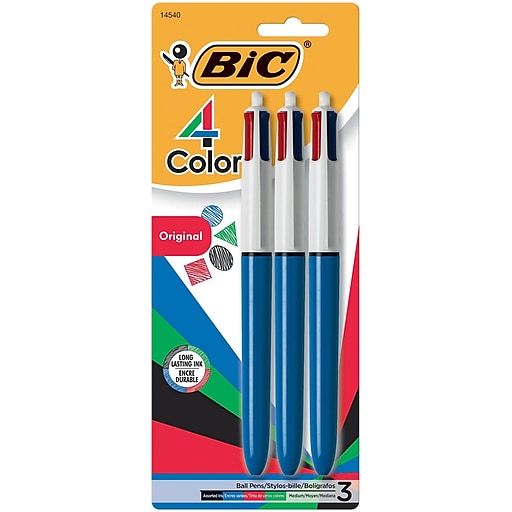 BIC 4-Color Retractable Ballpoint Pens, Medium Point, Assorted Ink, 3/Pack  (14540)