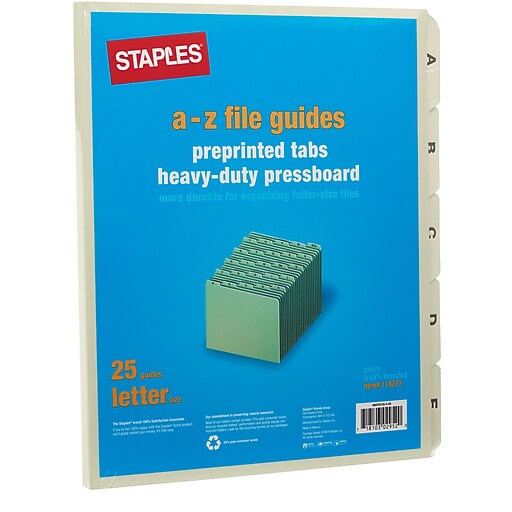 Staples® Pressboard AZ Filing Guide, Letter Size Staples